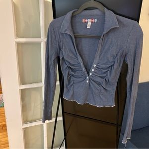 Blue Urban Outfitters Ruched Front Long Sleeve